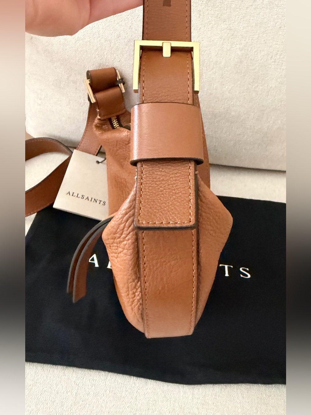 All Saints Half Moon Leather Crossbody - Sepia Brown - Picture 4 of 13